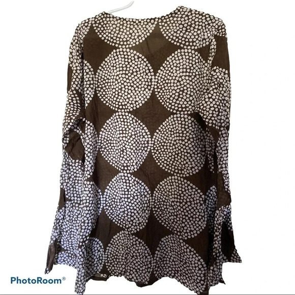 See Design brown white polka dot cover up kaftan Tunic long sleeve top - Picture 3 of 14